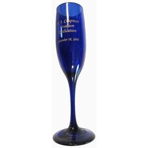 8-3/4" Blue glass chapagne flute H.A. Chapman stadium Tulsa